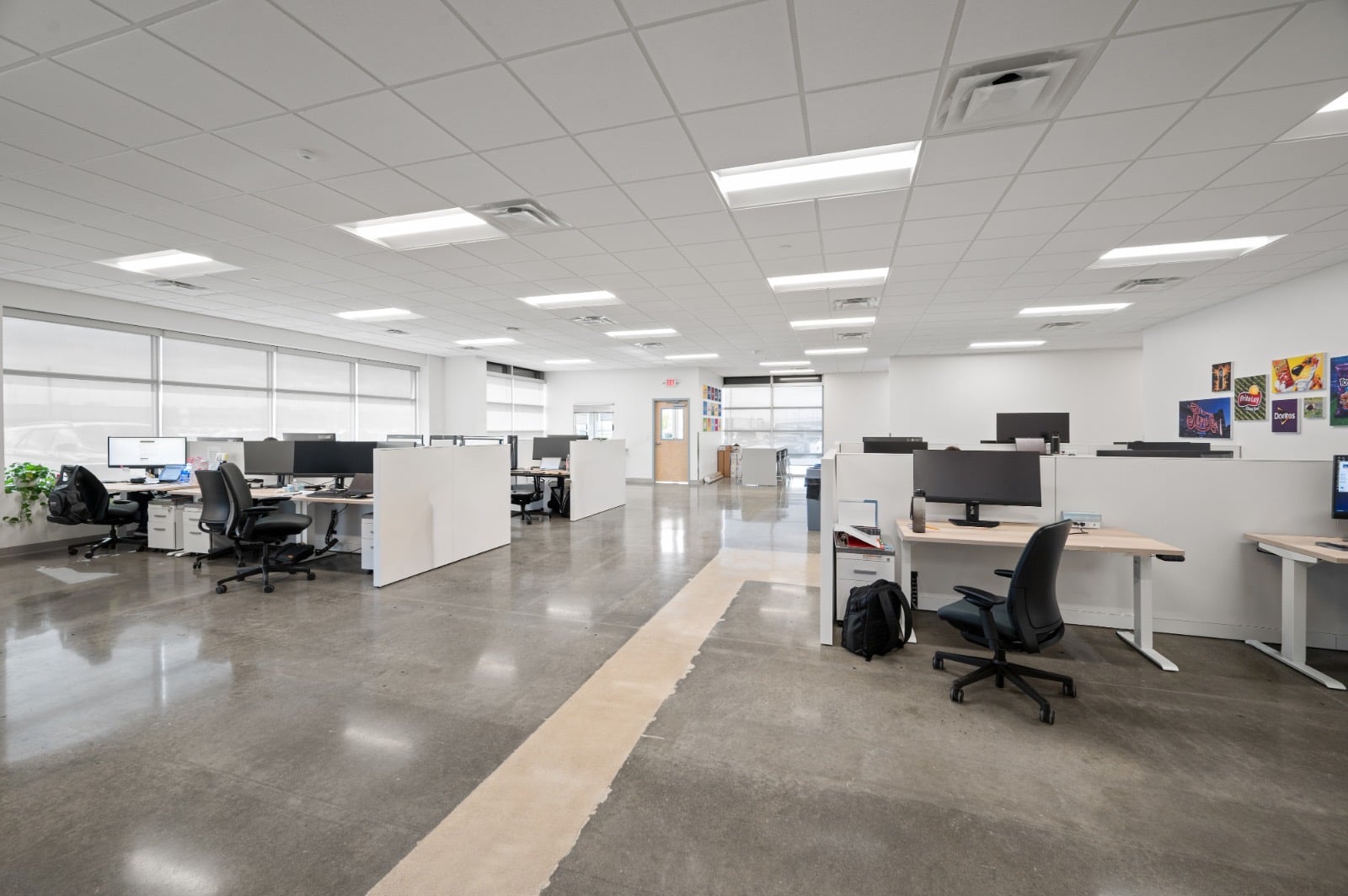 Open office with polished concrete flooring